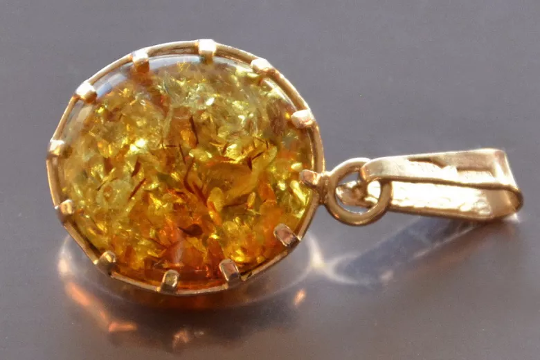 "Authentic 14K 585 Gold Vintage Rose Amber Jewelry" vpab001